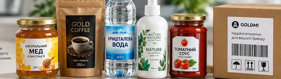 Етикетки на різних товарах і пакуванні